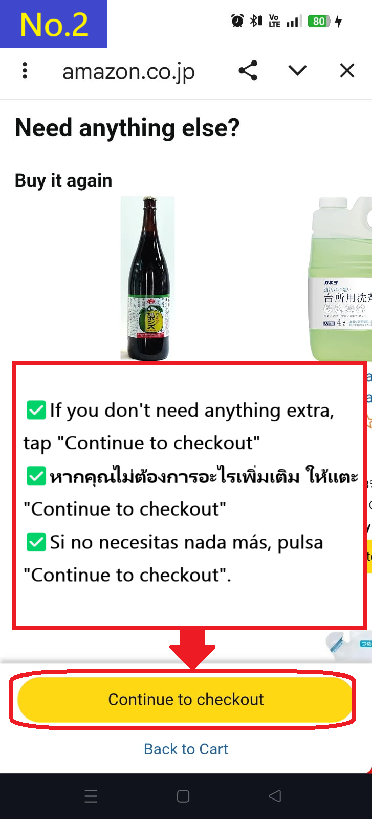 Image description of You will be recommended other products, but if you don't need them, tap Continue to checkout.