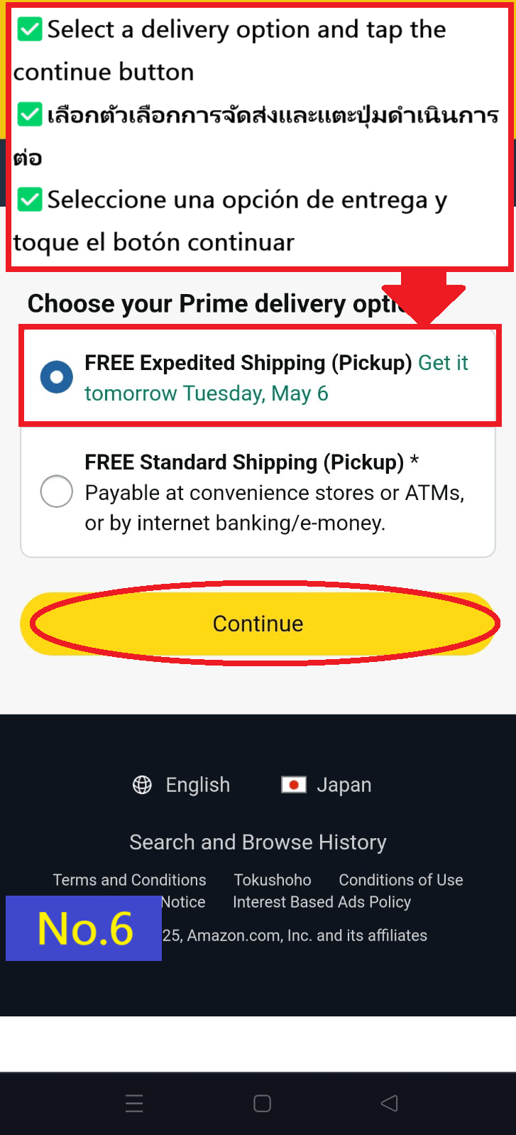 Image description of Select your preferred delivery option and tap continue